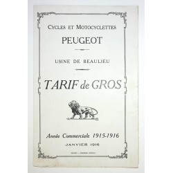 1916 - Tarif de Janvier 1916 des Cycles Peugeot à Beaulieu (Doubs)