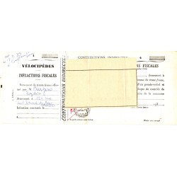 1956 - Carnet de 10 quittances spéciales (procès verbal pour défaut de paiement de la taxe fiscale d'une bicyclette)