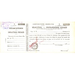 1956 - Carnet de 10 quittances spéciales (procès verbal pour défaut de paiement de la taxe fiscale d'une bicyclette)