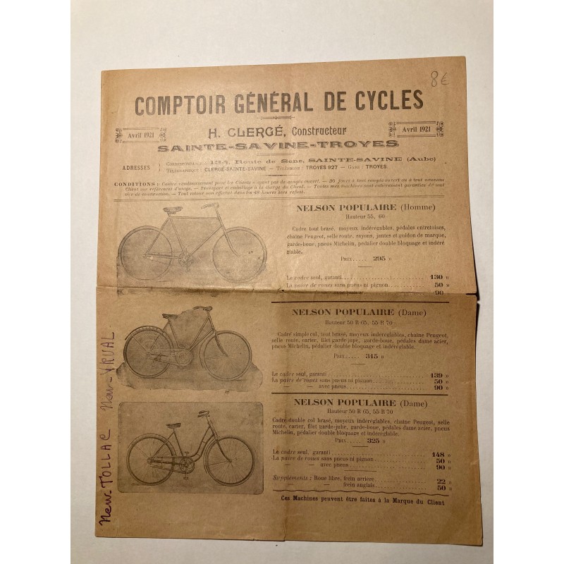 1921 - catalogue Cycles Nelson (H. Clergé)