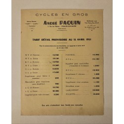 1951 (avril) - Tarif Cycles...